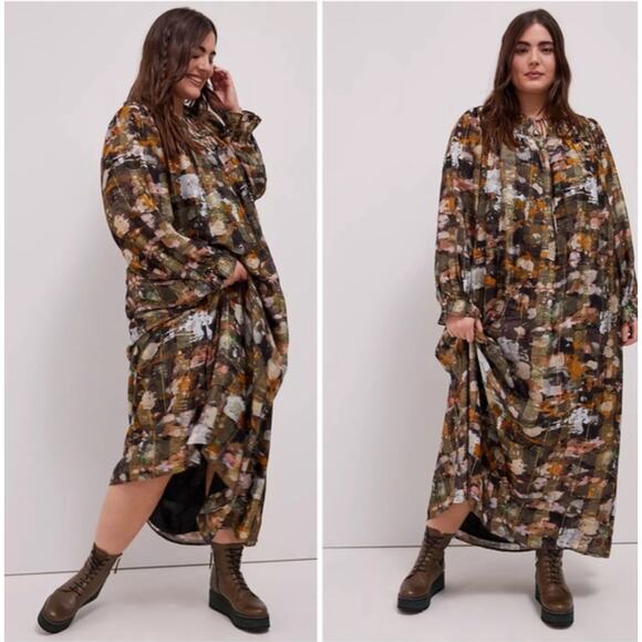 ANTHROPOLOGIE Blair Shimmer Maxi Dress Golden Bronze Brown Multi {KK41} - Picture 3 of 9